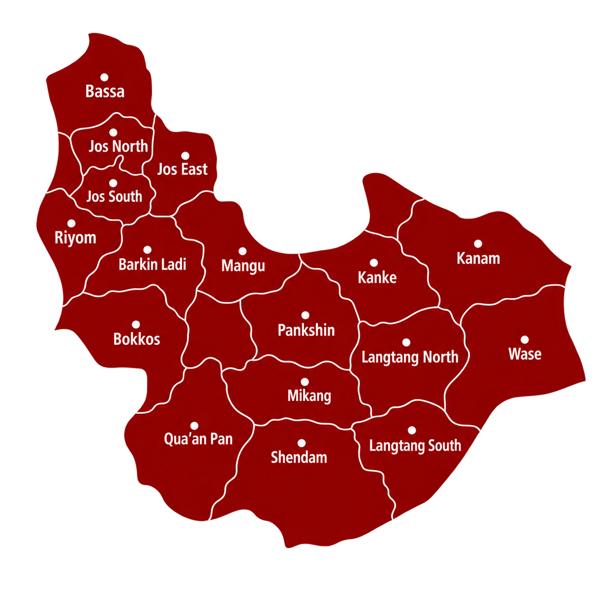 Map of Plateau State showing all 17 Local Government Areas